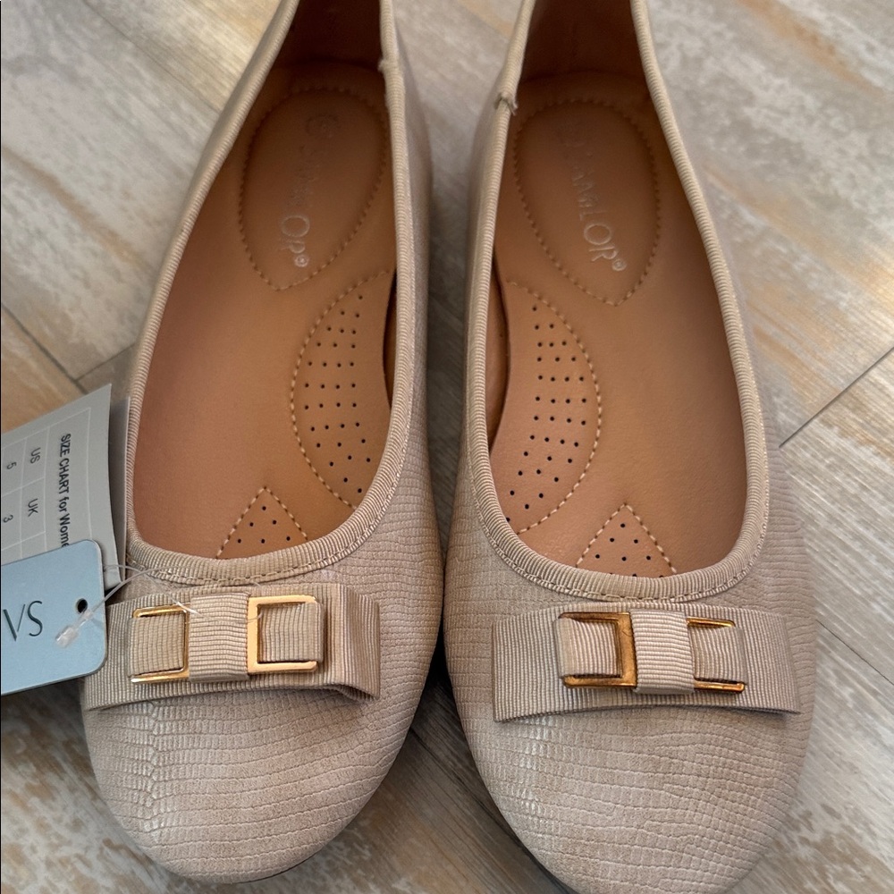 Samilor Flats with Gold Buckles. Cushioned insoles.  Size 8. NWT.